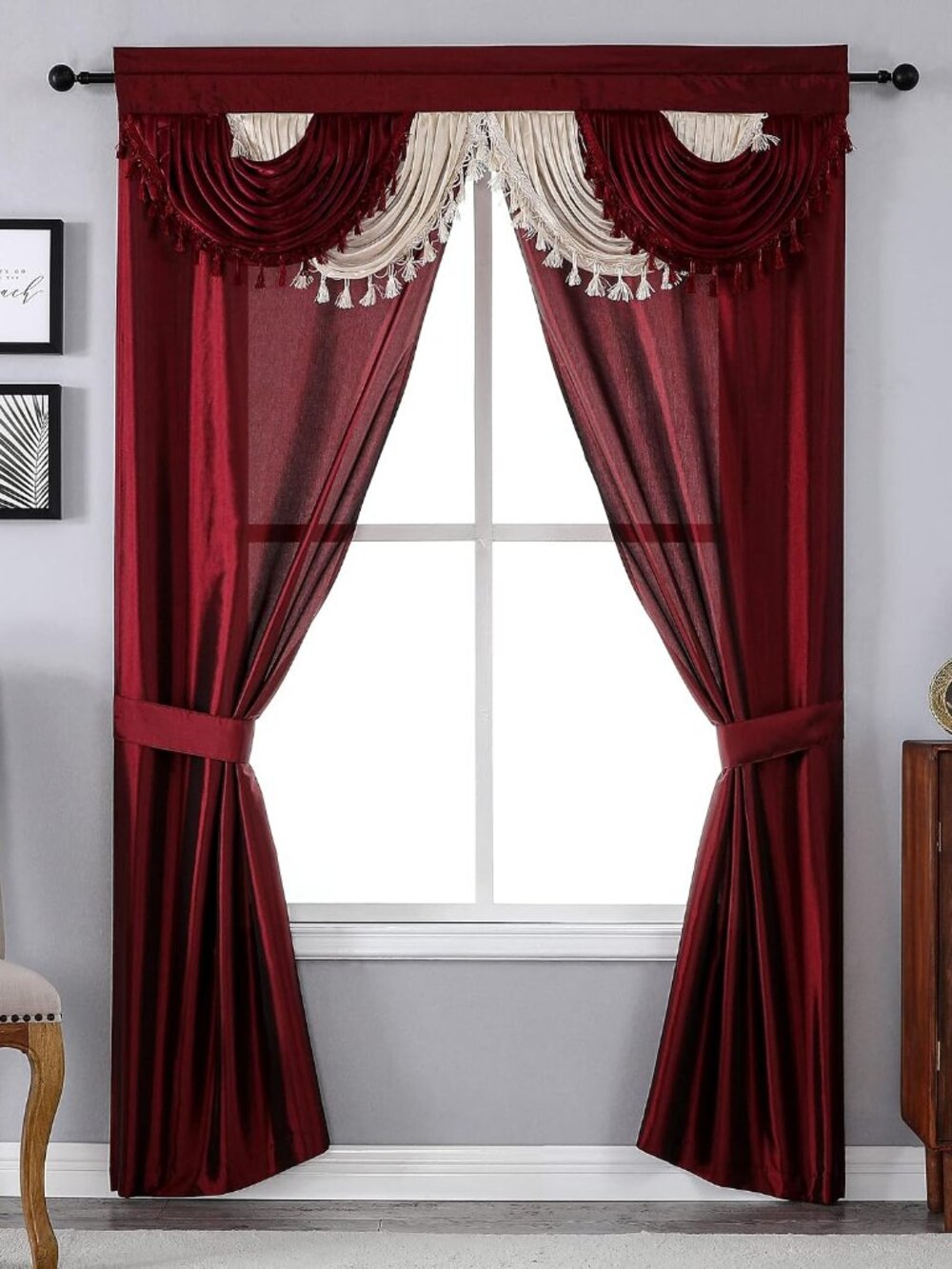 Amore Curtains 5-Piece Window Curtain Set - 54-Inch W x 84-Inch L Panels with At